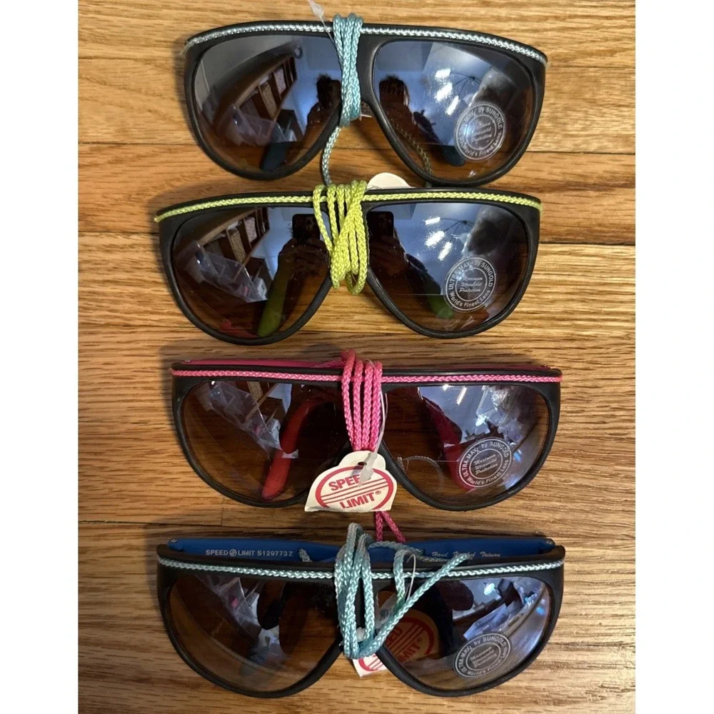 LOT 4 Vintage SPORTY SKI SKATER WRAP AROUND SUNGLASSES w/ Neck Cord 80's NWT